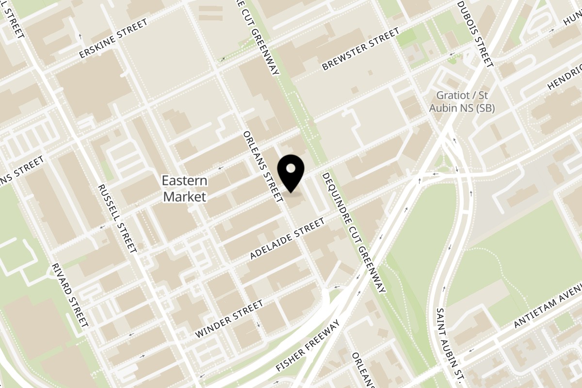 Map showing the location of Cutter's Bar & Grill on 2638 Orleans St in Detroit